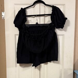 Ruffled Black Women's Blouse and Short Set